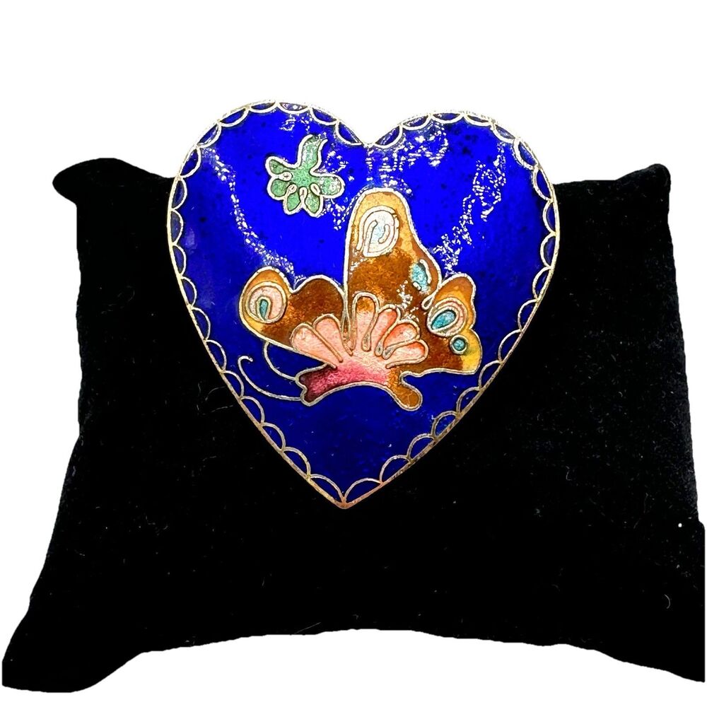 Vintage Blue Multicolor Cloisonne Butterfly Design Scarf Clip Pendant Accessory